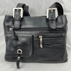 STONE & CO Black Leather Shoulder Bag Purse Lined Good Condition